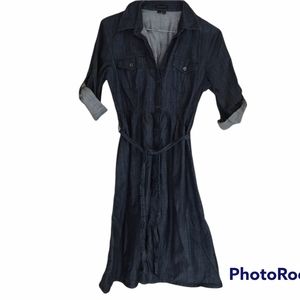 Theory Denim Style Dress Above Knee Tie Waist Short Sleeved